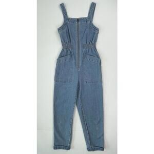 Madewell Blue Denim Zip Front Smock Waist Jumpsuit Size XS